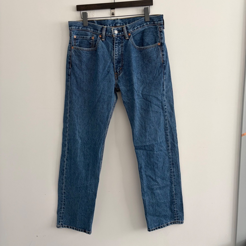 Levis 505 Regular Fit Straight Leg Jeans Blue Denim Mens W34 L32